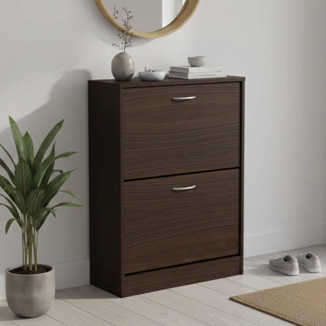PEREZ BROWN PEREZ 2 Door Shoe Cabinet-Dark Brown - Image 1