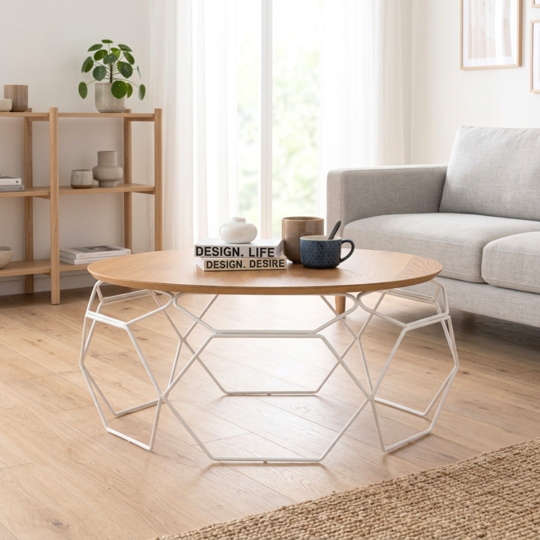 132082 NANO NANO D80cm Metal Frame Coffee Table-White - Image 1