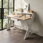 KIAN 120cm Study Desk With Hutch-White+Oak