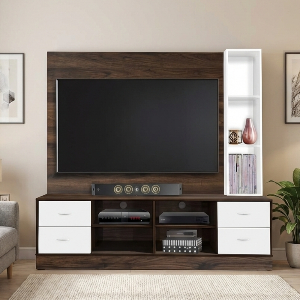 ADRINA TV-1 ADRIANA 180CM TV Wall Unit-White+Walnut - Image 1