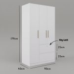 DOREEN 3 Door 2 Drawer With Key Lock Wardrobe-White - Image 4