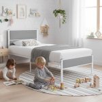 ALEENA Single Size Metal Bed Frame-White