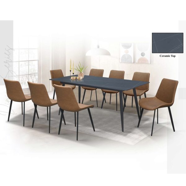 ANISA 8 Seater Ceramic Top Dining Set-Black Top