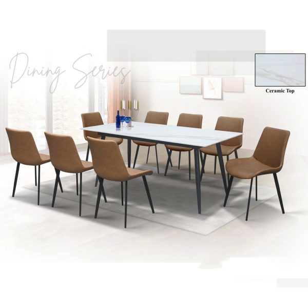 ANISA 8 Seater Ceramic Top Dining Set-White Top