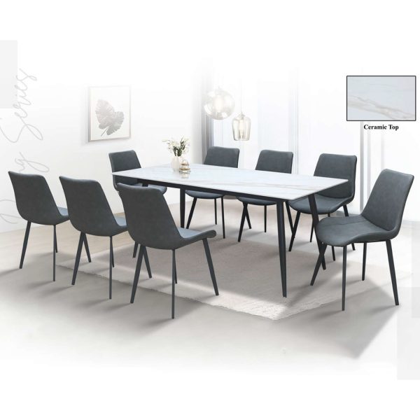 ANISA 8 Seater Ceramic Top Dining Set-White Top Grey Chair