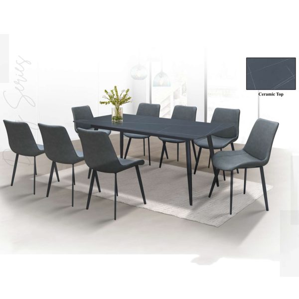 ANISA 8 Seater Ceramic Top Dining Set-Black Top Grey Chair