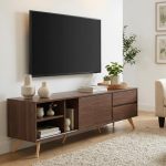 SAMATHA 6 Feet Sliding Door TV Cabinet-Walnut - Image 2