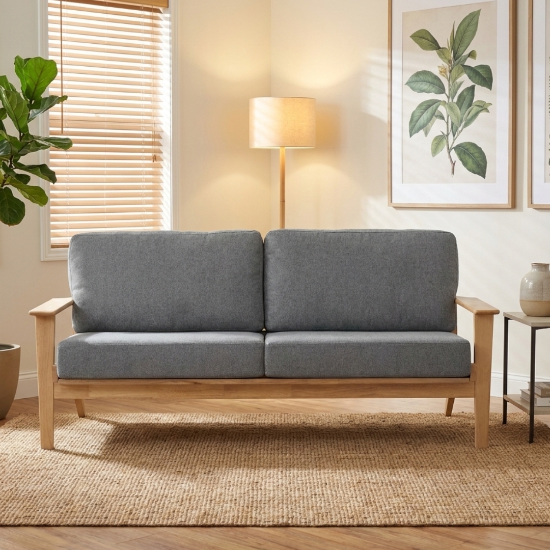 233301 ATIVO ATIVO 3 Seater Solid Wood Sofa-Grey - Image 1