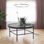 CASHEL Tempered Glass Top Round Coffee Table-Black