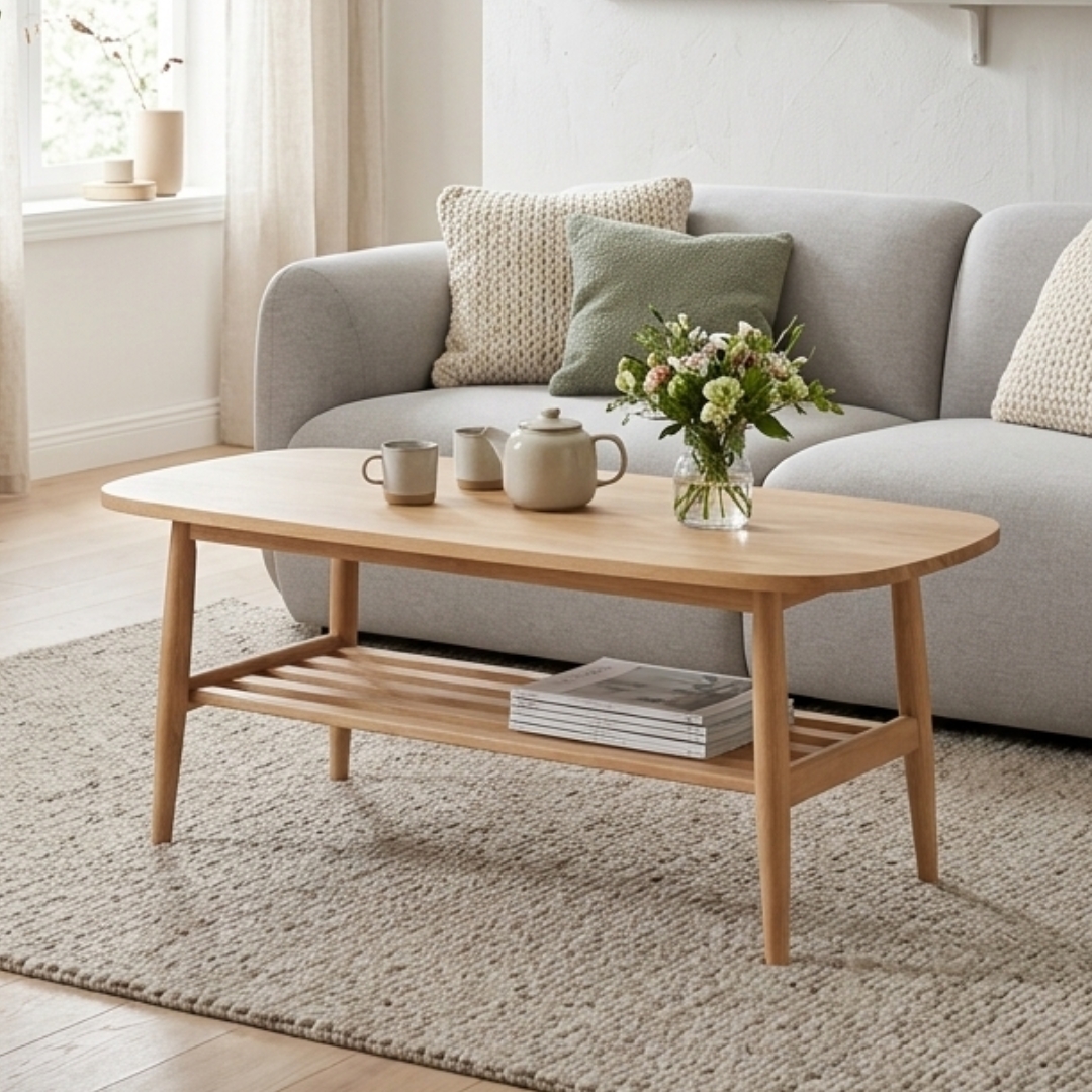 KENJI CT 26 KENJI 110cm Full Solid Wood Coffee Table-Natural - Image 1