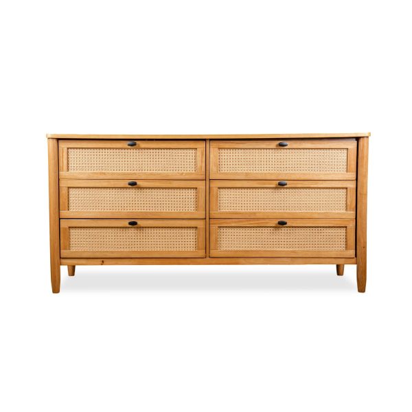 WINNY 6 Drawers Dresser Chest-Light Walnut