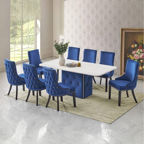 ANNA 8 Seater Artificial Marble Dining Set-Blue