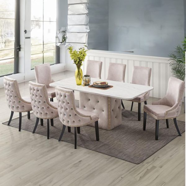 ANNA 8 Seater Artificial Marble Dining Set-Beige