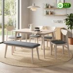 JASWAY Full Solid 6 Seater Pet Friendly Dining Set-White Wash