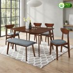 JASWAY Full Solid 6 Seater Pet Friendly Dining Set-Walnut