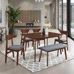 JASWAY Full Solid 6 Seater Pet Friendly Dining Set-Walnut - Image 2