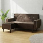 ORA 3 Seater Velvet Sofa With Stool-Brown - Image 2