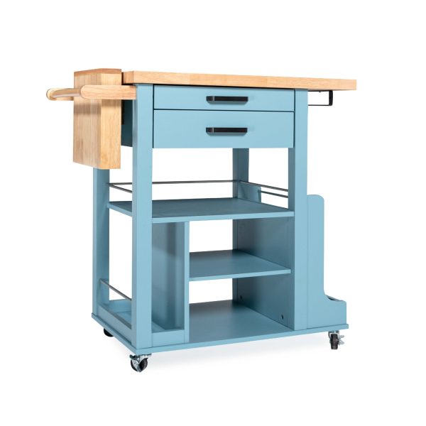 MARCUS Solid Wood Kitchen Cart Trolley-Sky Blue