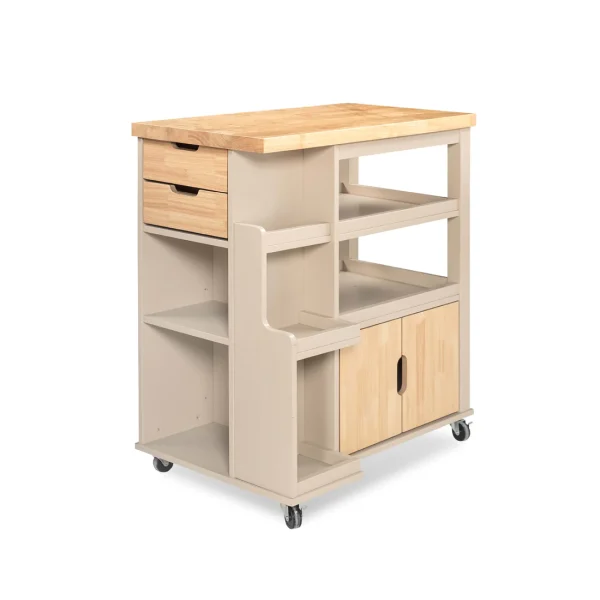 HOLLY Solid Wood Kitchen Cart Trolley-GREIGE