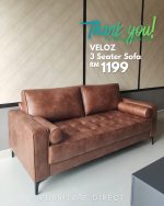 VELOZ 3 Seater Synthetic Fabric Sofa -Brown - Image 12