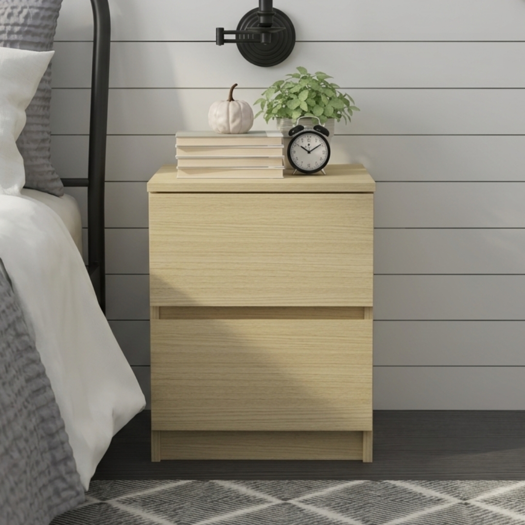 VESTA 2D-1 VESTA 2 Drawers Bedside Table-Oak - Image 1