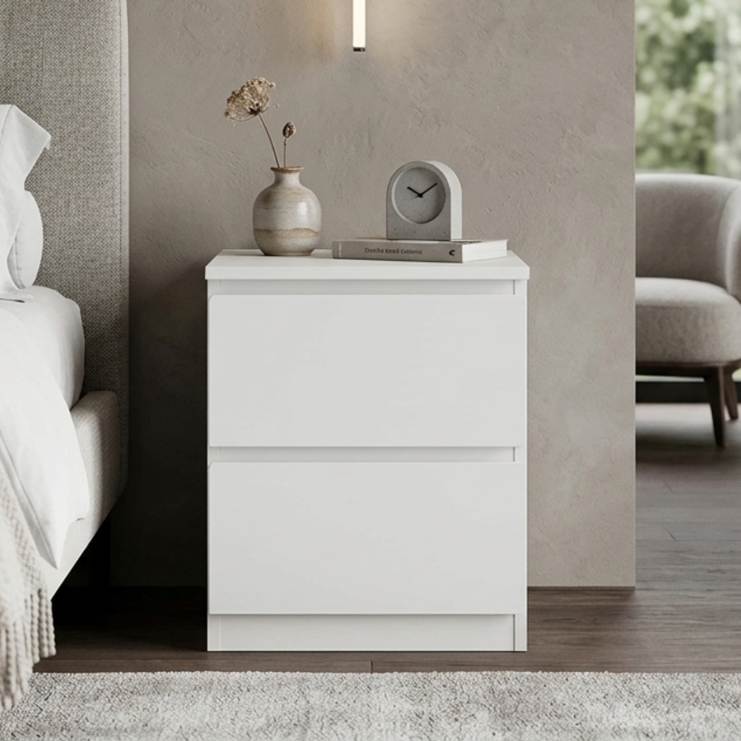 VESTA 2D-2 VESTA 2 Drawers Bedside Table-White - Image 1