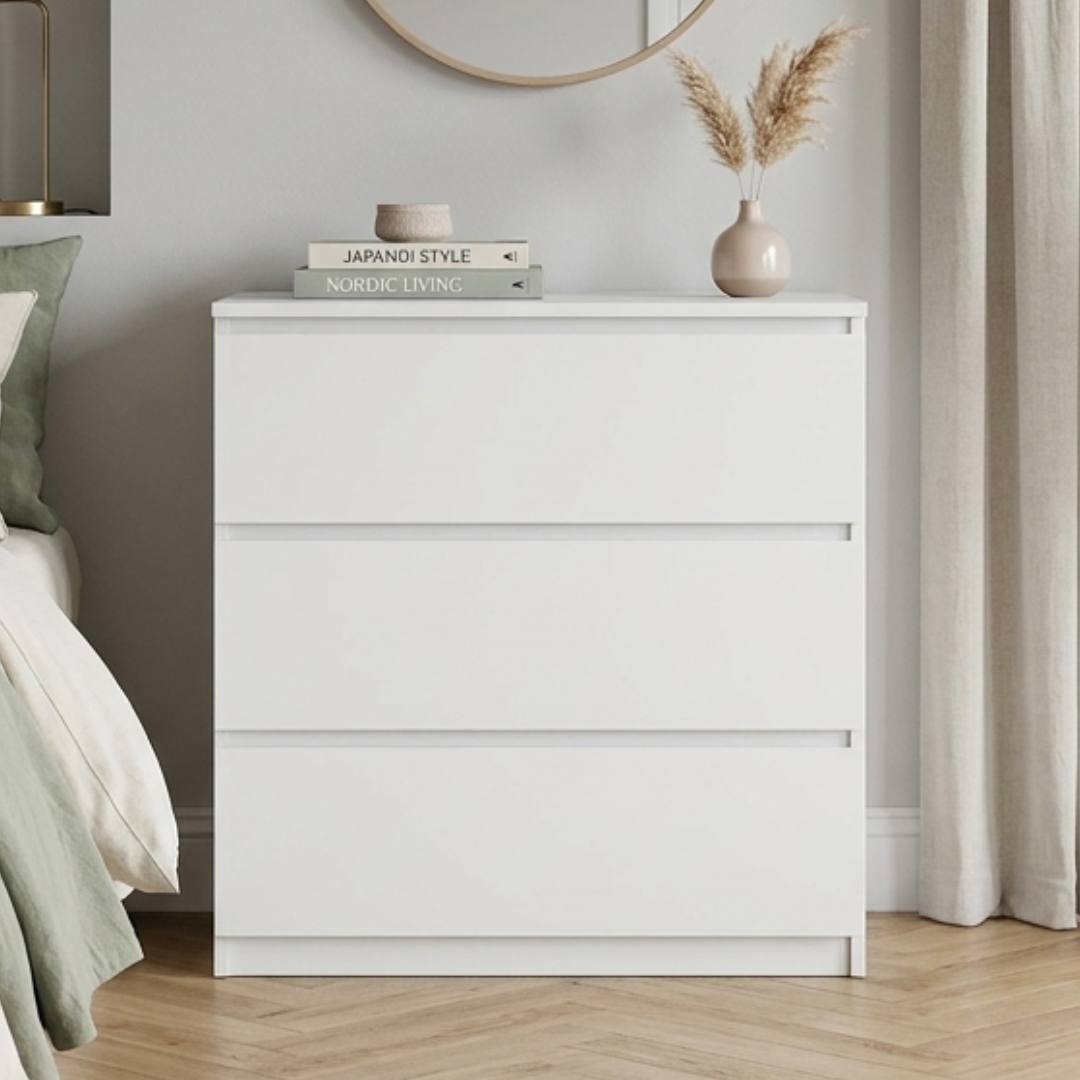 VESTA 3D WHT VESTA Premium Grade 3 Drawer Chest-White - Image 1