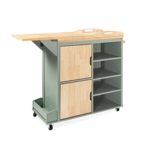 CACIA Solid Wood Kitchen Cart Trolley-Olive Green