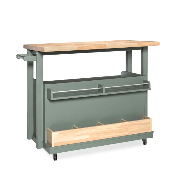 HAPPY Solid Wood Kitchen Cart Trolley-Olive Green