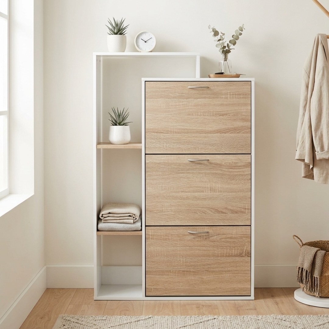 AGRO SHOE-5 MILO Space Saver Shoe Cabinet-Oak - Image 1