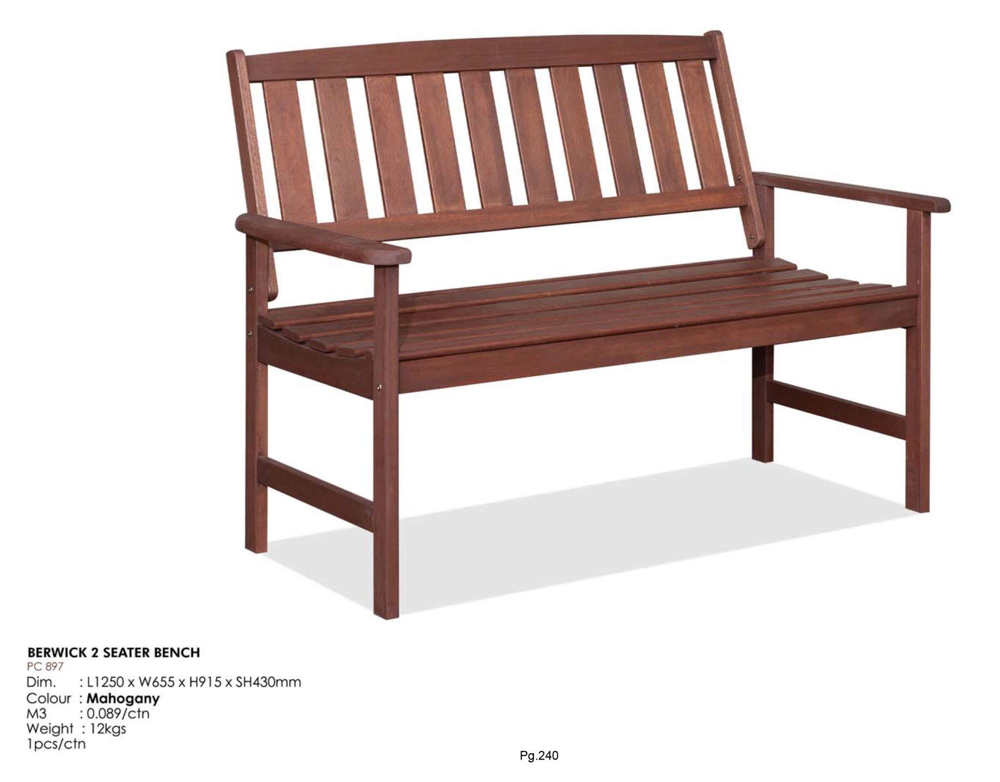 BERWICK Outdoor 2 Seater Wooden BenchMahogany