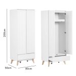 TIVOLI 2 Door 1 Drawer Wardrobe-White - Image 8