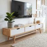 OMODA 180CM Full Solid Wood TV Cabinet-Natural+White - Image 3
