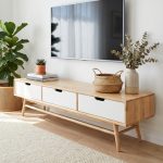OMODA 180CM Full Solid Wood TV Cabinet-Natural+White - Image 2