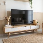 OMODA 180CM Full Solid Wood TV Cabinet-Natural+White