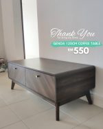 GENOA 120CM 2 Drawers Coffee Table-Walnut - Image 7