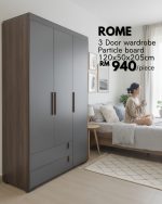 ROME 3 Door 2 Drawers Wardrobe-Walnut+Grey - Image 5