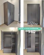 ROME 3 Door 2 Drawers Wardrobe-Walnut+Grey - Image 6