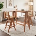 VIENA 1+2 Solid Wood Bar Set-Light Walnut - Image 2