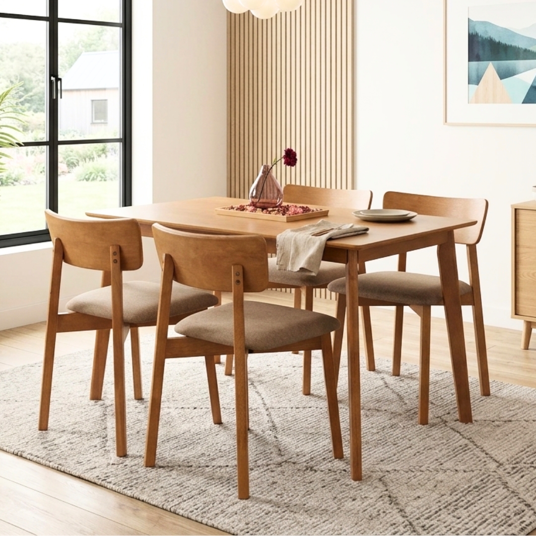 YUKI 4S 26 YUKI 4 Seater Dining Set-Light Walnut - Image 1