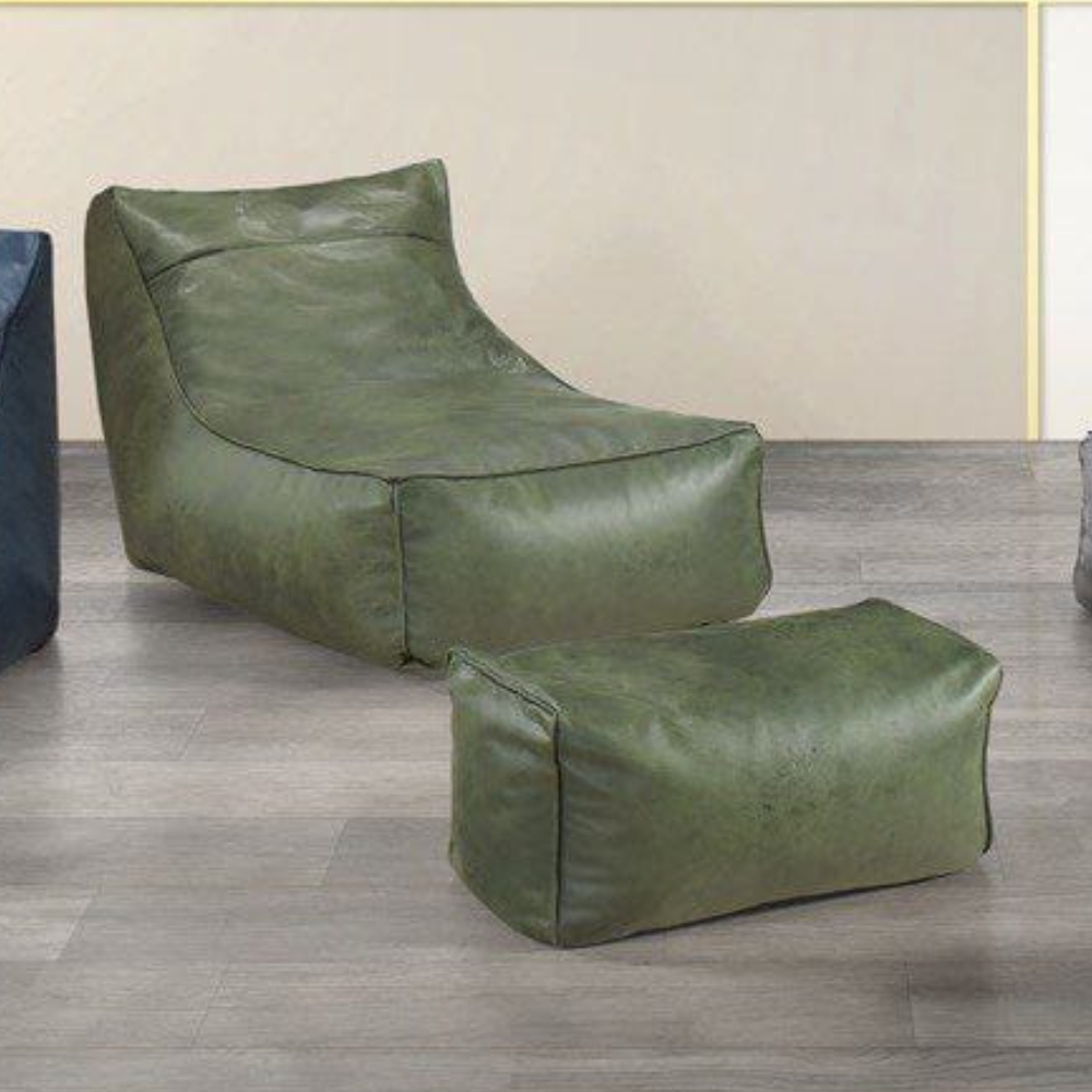 PF 1006-3 PF1006 L Shaped Relaxing Bean Bag With Foot Stool-Grey - Image 1