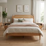 PRATO Solid Wood Queen Rattan Bed Frame-Light Walnut - Image 3