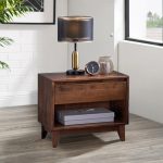 ANNAKA Full Solid Wood Bedside Table-Walnut