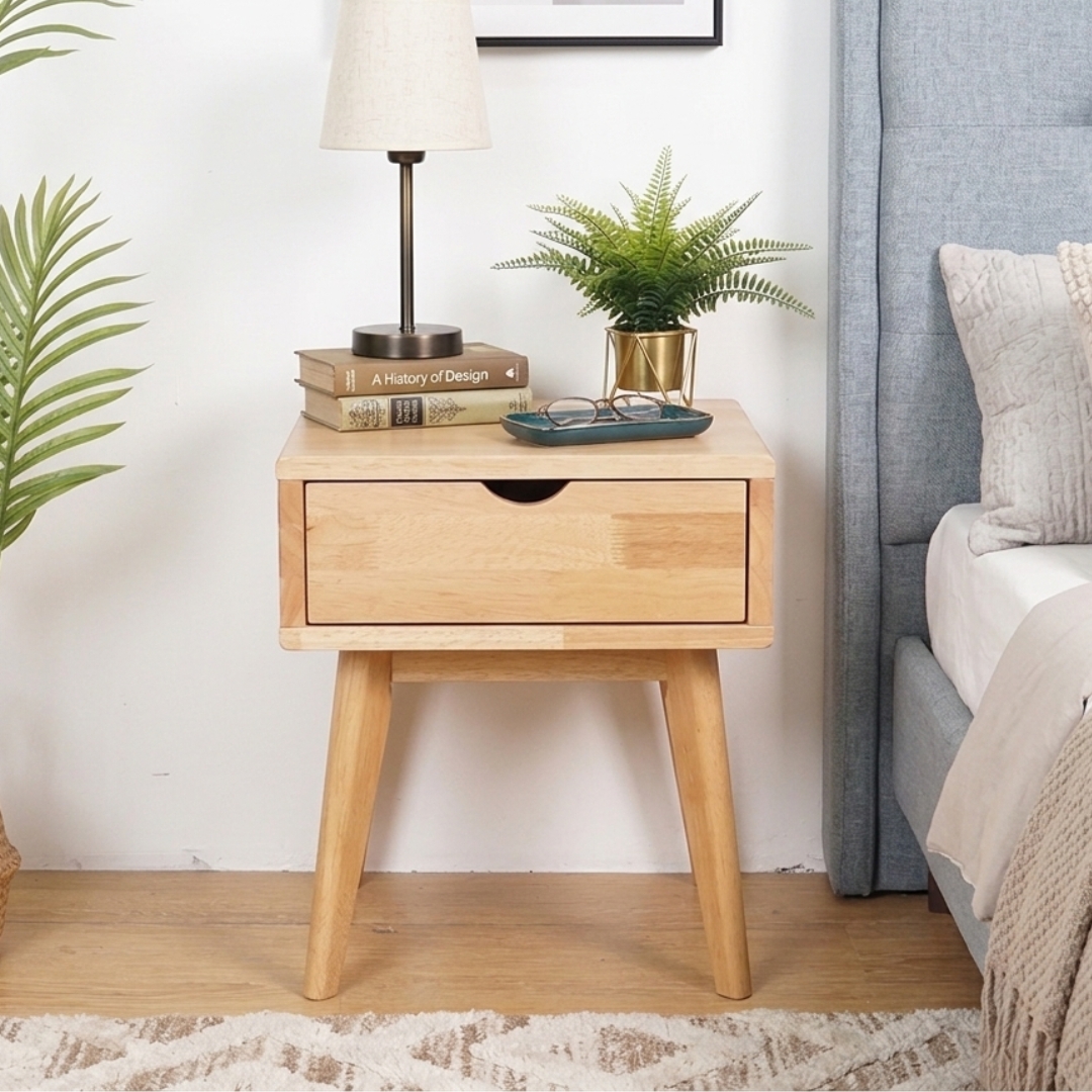 HIDA BEDSIDE NTR 26 Moku Home HIDA Full Solid Wood Bedside Table-Natural - Image 1