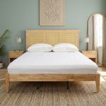 HIDA Queen Size Solid Wood Rattan Bed-Natural