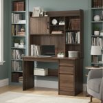 ALBION 120cm Study Desk With Hutch-Walnut
