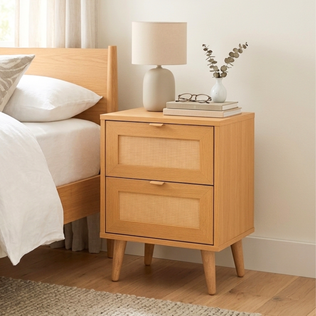 131130 DESSER DESSER 2 Drawers Side Table-Oak - Image 1