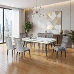 FOLMAR Artificial Marble 6 Seater Dining Set-Grey - Image 2