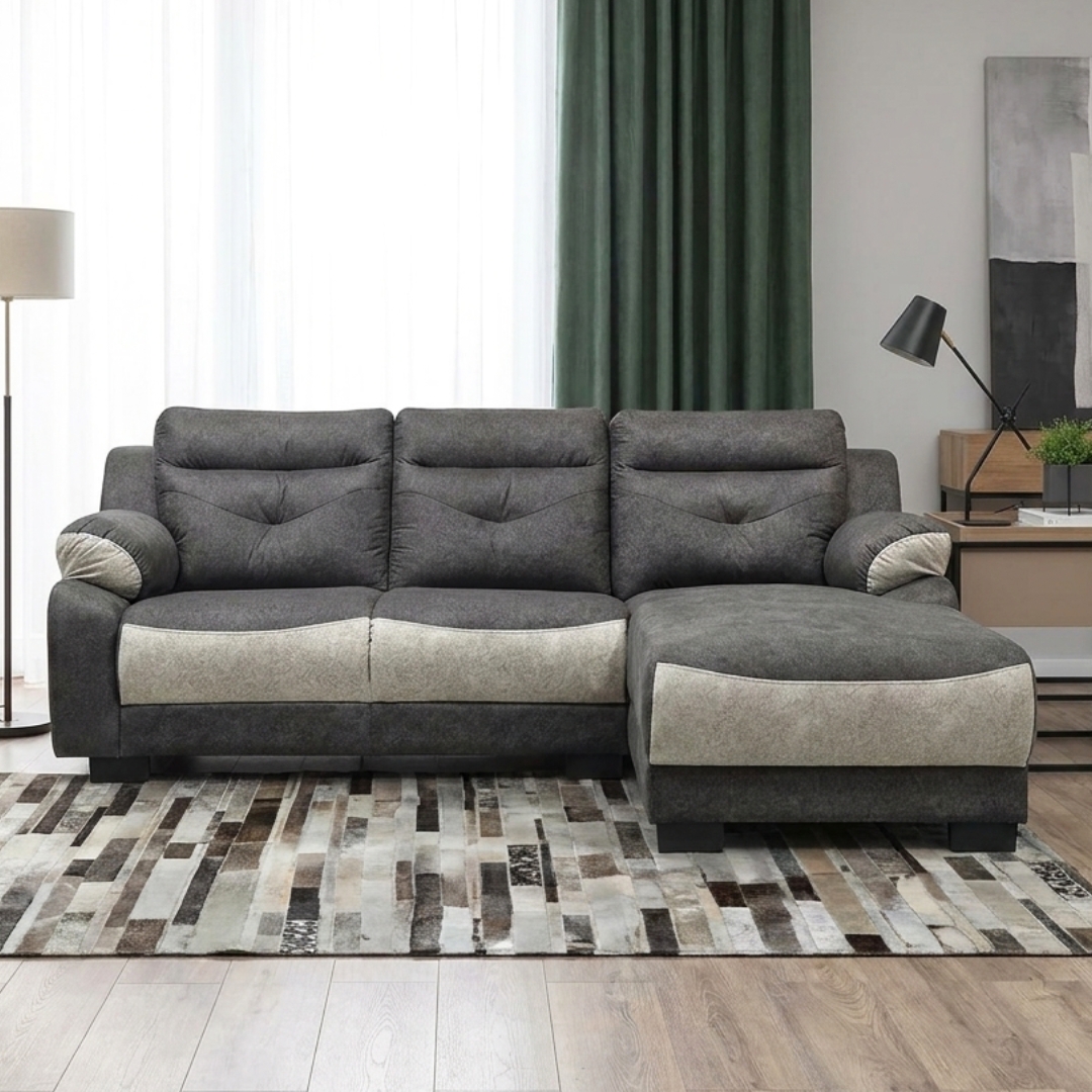 JUSLEEN SOFA-1 JUSLEEN 3 Seater L Shaped Sofa-Grey - Image 1