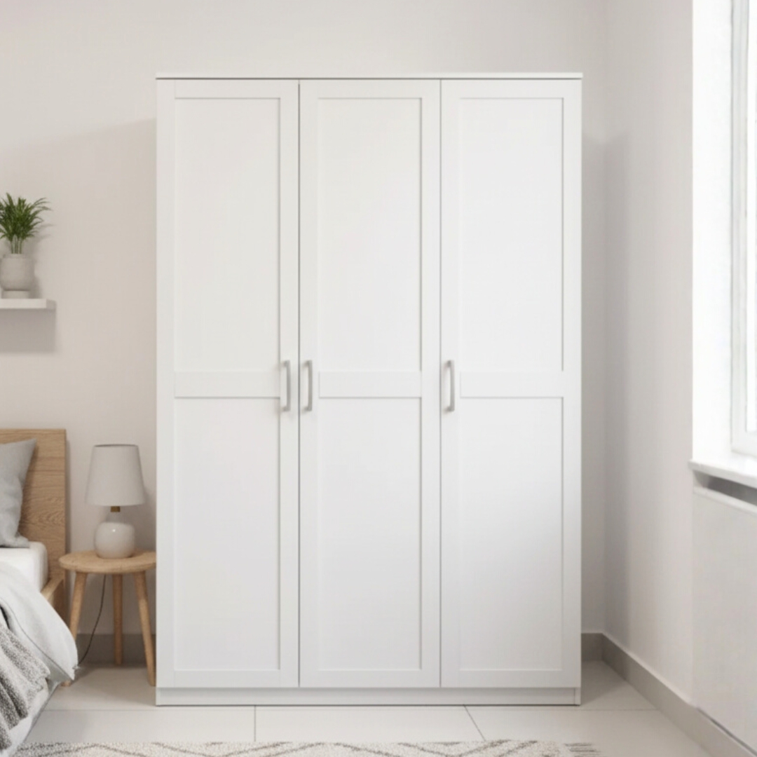 LAURA 3D WHT MAIN LAURA 120cm 3 Door Wardrobe-White - Image 1